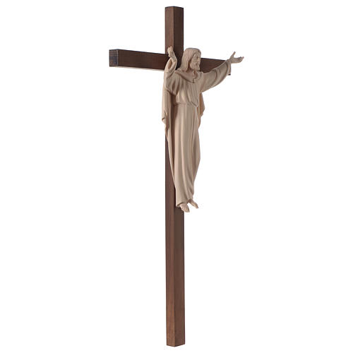 Estatua Cristo Resucitado madera natural en cruz 4