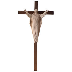 Statue Christ Ressuscité bois naturel sur croix