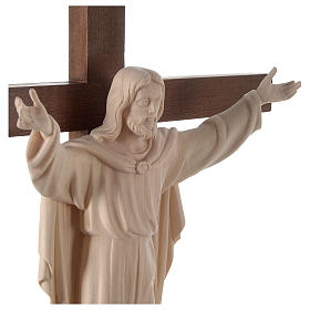 Imagem Cristo Ressuscitado madeira natural na cruz