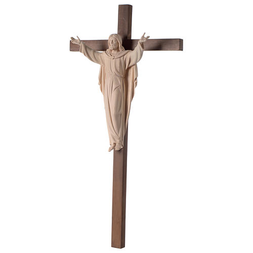 Imagem Cristo Ressuscitado madeira natural na cruz 3