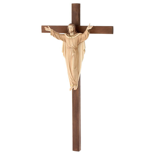 Auferstandener Christus Grödnertal Holz auf Kreuz braunfarbig 3