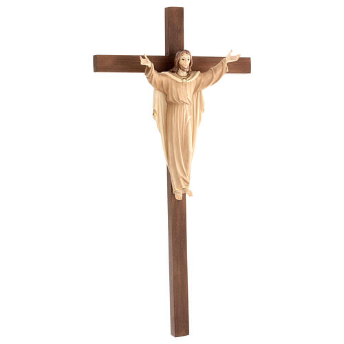 Auferstandener Christus Grödnertal Holz auf Kreuz braunfarbig 4