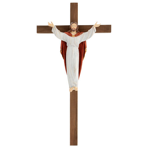 Statue auferstandenen Christus Grödnertal Holz mit Kreuz 1
