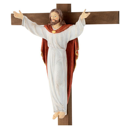 Statue auferstandenen Christus Grödnertal Holz mit Kreuz 2