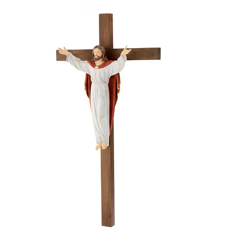 Statue auferstandenen Christus Grödnertal Holz mit Kreuz 3