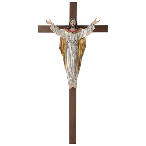 Auferstandener Christus auf Kreuz Grödnertal Holz antikisierten Finish 1