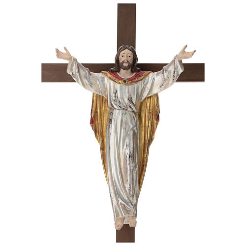Auferstandener Christus auf Kreuz Grödnertal Holz antikisierten Finish 2
