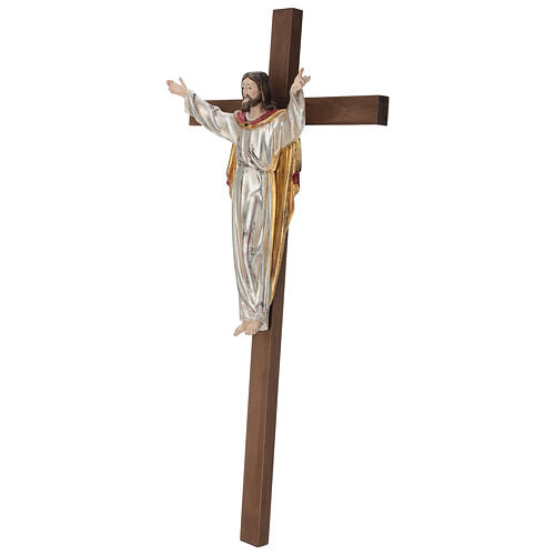 Resurrected Jesus Christ statue in natural wood on cross 3