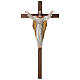 Statue Christ Ressuscité tunique or argent vieilli sur croix s1