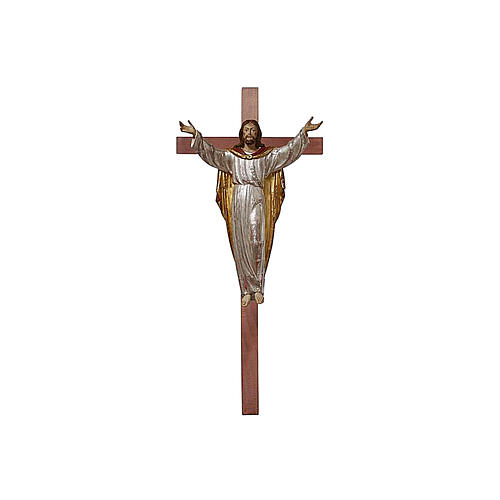 Figura Chrystus Zmartwychwstały na krzyżu, czyste złoto antykowane i srebro 1