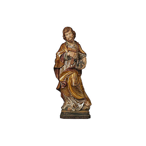Statue Hl. Josef bemalten Grödnertal Holz antikisierten Finish 2