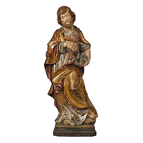 Statue Hl. Josef bemalten Grödnertal Holz antikisierten Finish 1