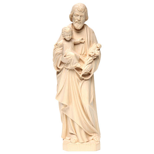 Saint Joseph with Baby Jesus statue in realistic natural wood 1