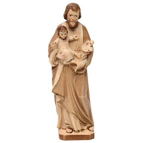 Saint Joseph with Baby Jesus statue burnished in three colours realistic style 1