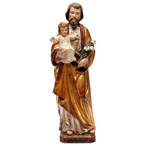 Saint Joseph avec Enfant réaliste or massif vieilli Val Gardena 1