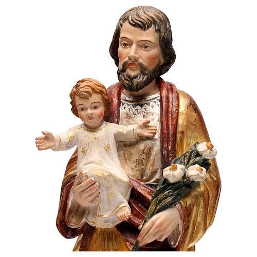 Święty Józef z Dzieciątkiem styl realistyczny wyk. antyczne czyste złoto Val Gardena 2