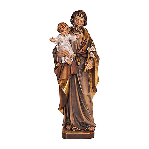 Statue Hl. Josef mit Jesus Kind bemalten Grödnertal Holz 1