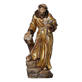Saint Francis statue with gold mantle finished in antique gold with realistic effect