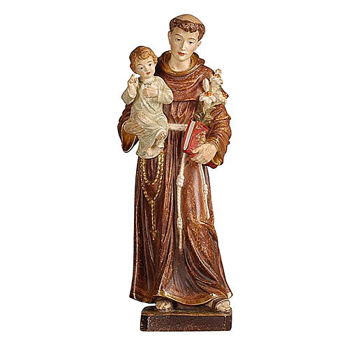 Statue Hl. Anton mit Kind bemalten Grödnertal Holz antikisiert 1