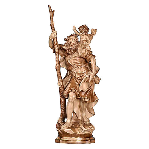Saint Christopher statue in wood burnished in 3 colours 1