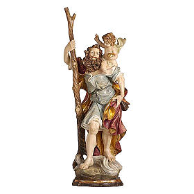 Statue Hl. Christophorus bemalten Grödnertal Holz antikisiert