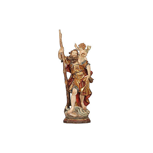 Saint Christopher statue 60 cm with gold mantle finished in antique pure gold 2