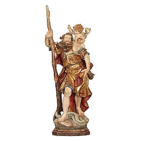 Saint Christopher statue 60 cm with gold mantle finished in antique pure gold