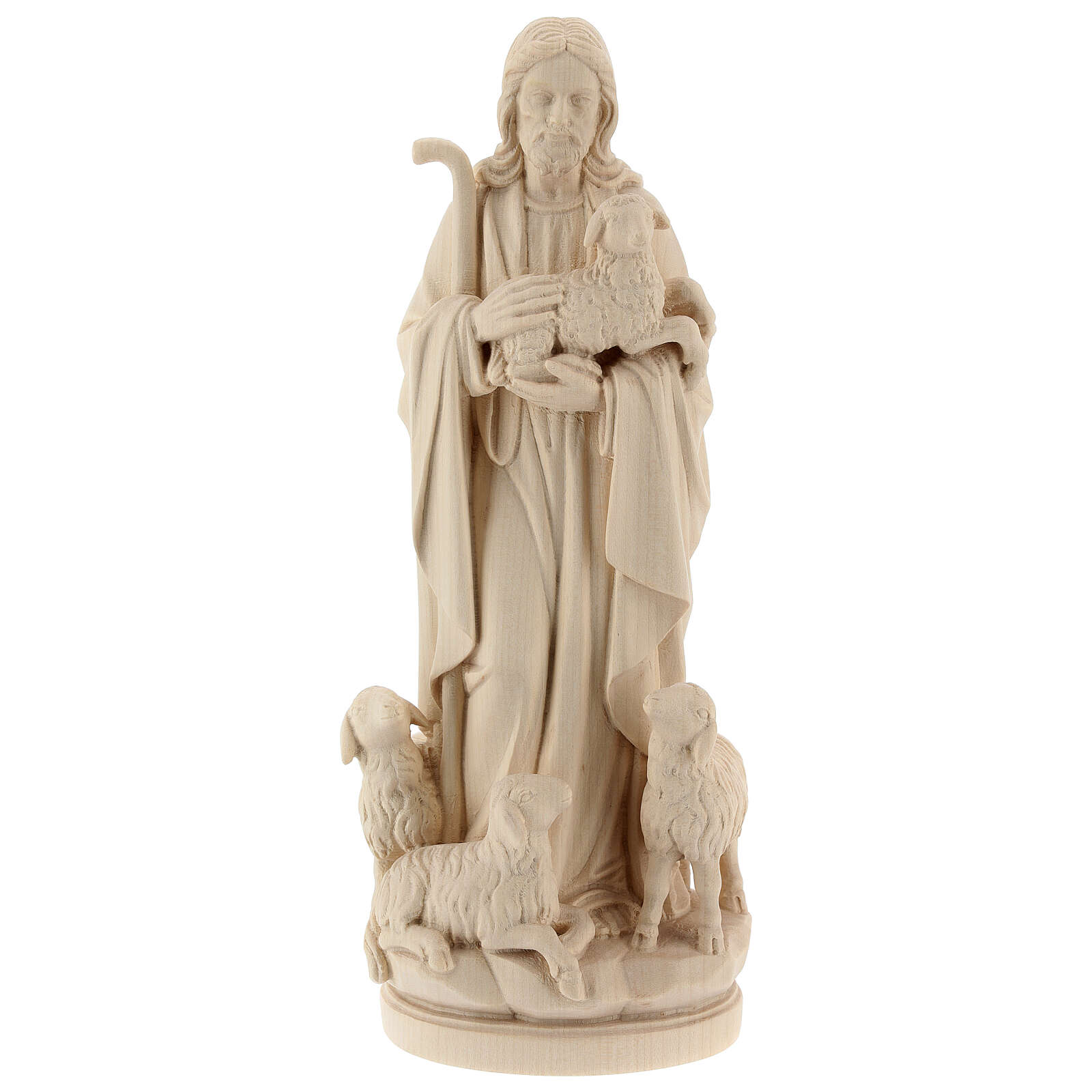 Jesus the Good Shepherd statue in natural wood | online sales on ...