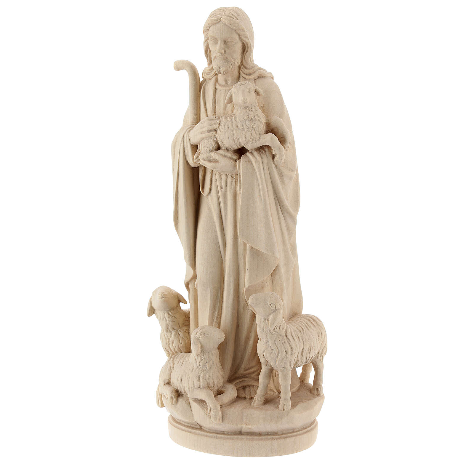 Jesus the Good Shepherd statue in natural wood | online sales on ...