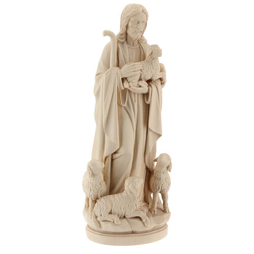 Statua Gesù il buon pastore legno naturale 4