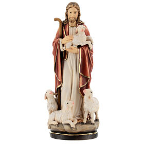 Jesus the Good Shepherd wood carved statue Val Gardena