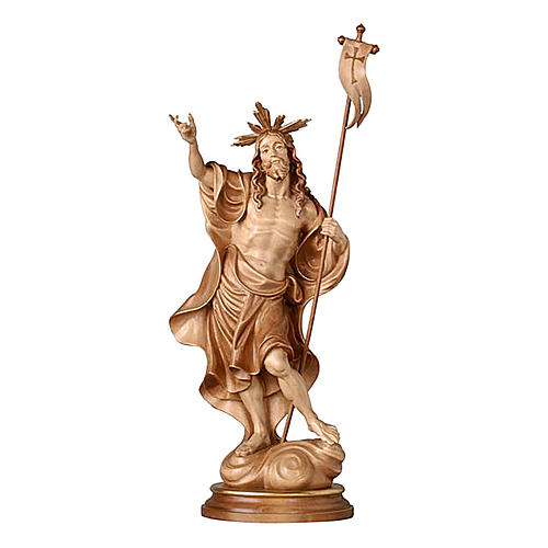 Statue auferstandener Christus Grödnertal Holz patiniert 1
