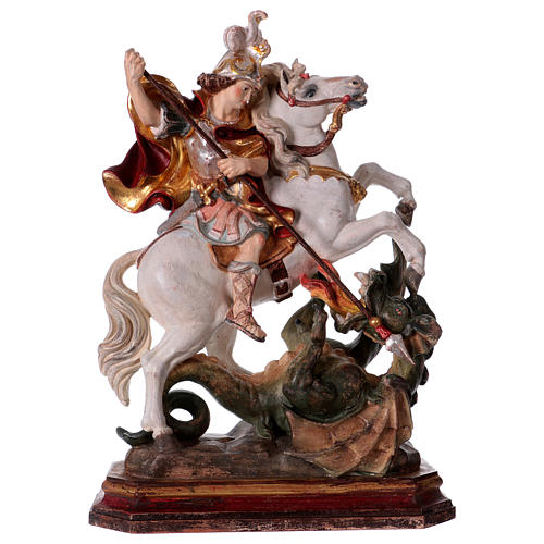 Saint George on horse in wood coloured in pure gold Val Gardena 1