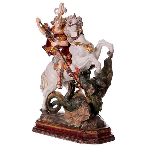 Saint George on horse in wood coloured in pure gold Val Gardena 3