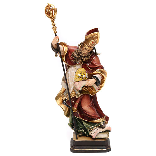 Saint Ambrose with beehive in coloured wood of Valgardena 1