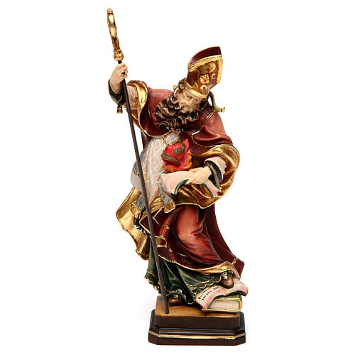 Saint Augustin avec un coeur bois coloré Val Gardena 1