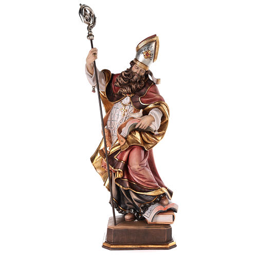 Valgardena coloured wooden statue of Saint Gregory with dove 1