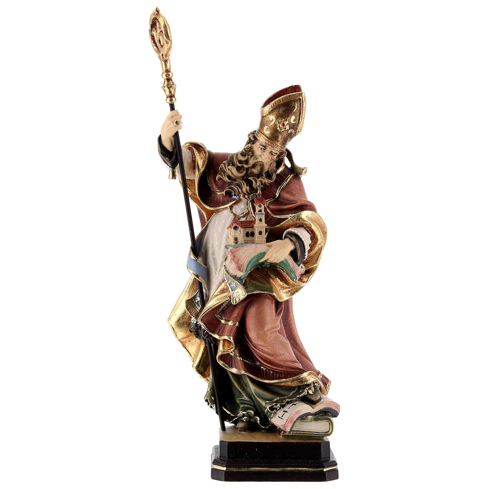 Wooden statue of Saint Wolfgang with church, coloured, | online sales ...