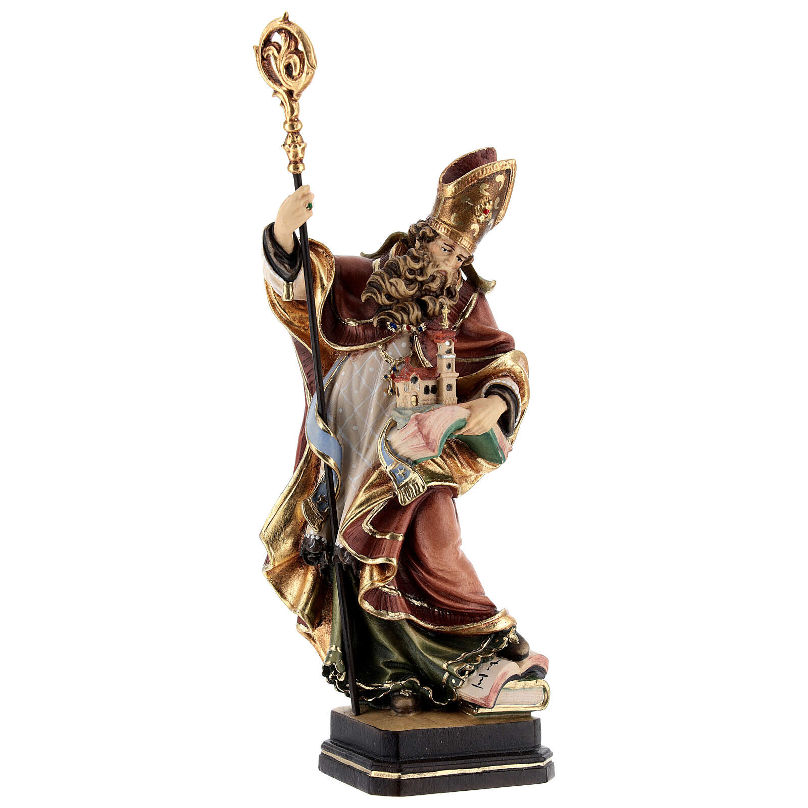 Wooden statue of Saint Wolfgang with church, coloured, | online sales ...