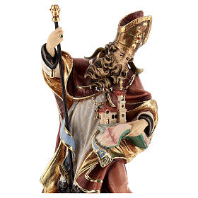 Wooden statue of Saint Wolfgang with church, coloured, Valgardena