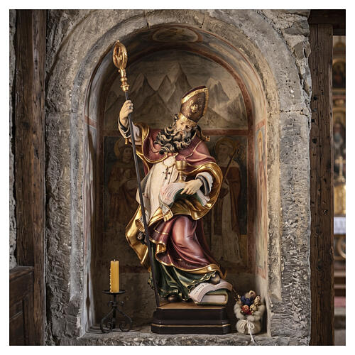 Saint Norbert with chalice in coloured wood of Valgardena 3