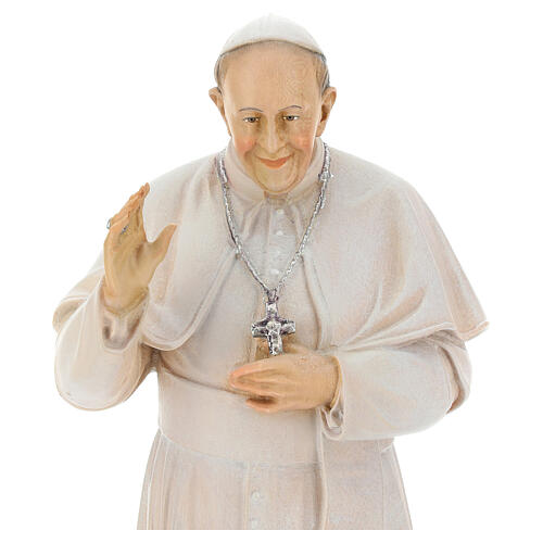 Statue Papst Franziskus bemalten Grödnertal Holz 2