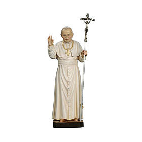 Papst Johannes Paul 2. mit Stab bemalten Grödnertal Holz