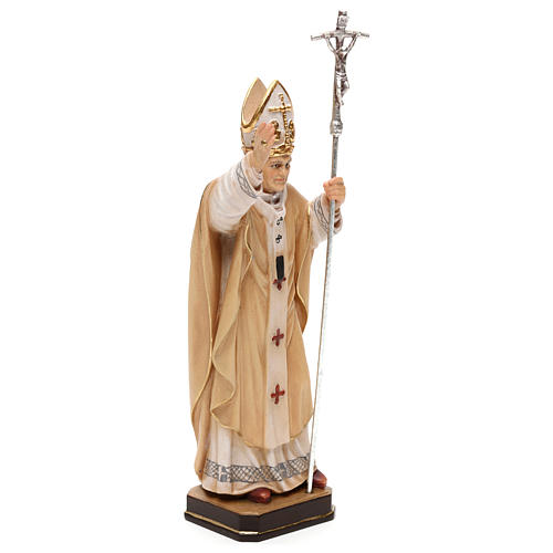 Pope John Paul II with mitre in painted maple wood of Valgardena 4