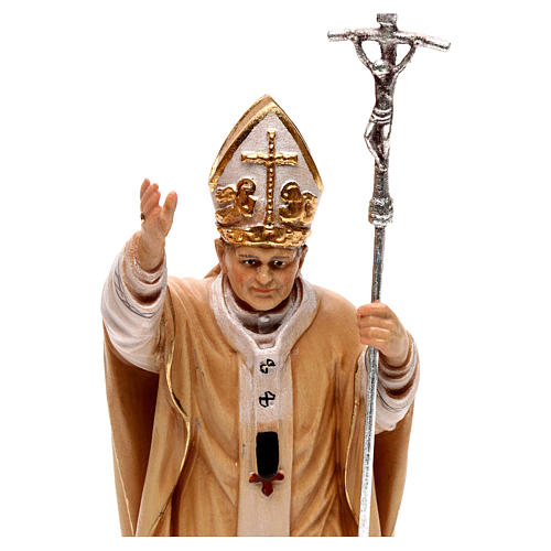 Pope John Paul II with mitre in painted maple wood of Valgardena 2