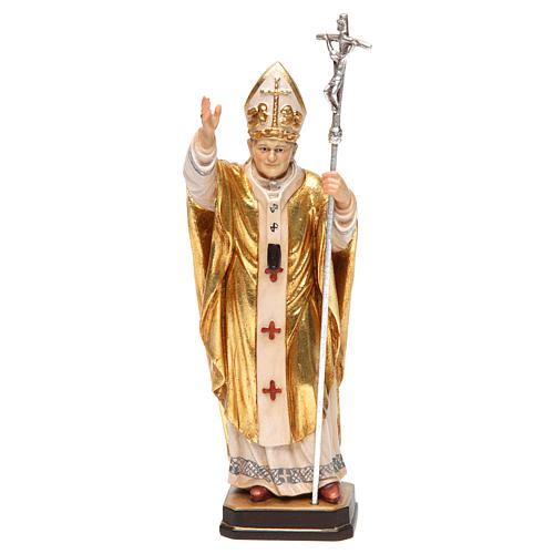 Statue Papst Johannes Paul 2. Grödnertal Holz goldene Kasel 1
