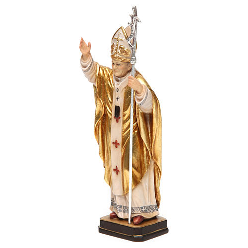 Papa Giovanni Paolo II con mitria dipinto manto oro legno Valgardena 3