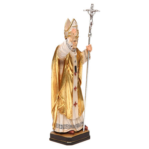 Papa Giovanni Paolo II con mitria dipinto manto oro legno Valgardena 4