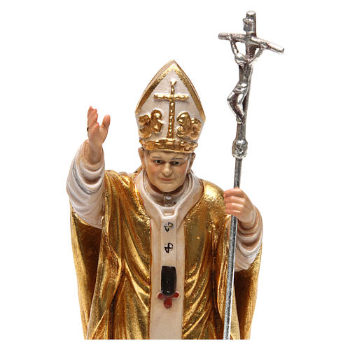 Papież Jan Paweł II z mitrą malowany płaszcz złoty drewno Val Gardena 2