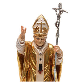 Pope John Paul II with mitre and gold mantle in maple wood of Valgardena